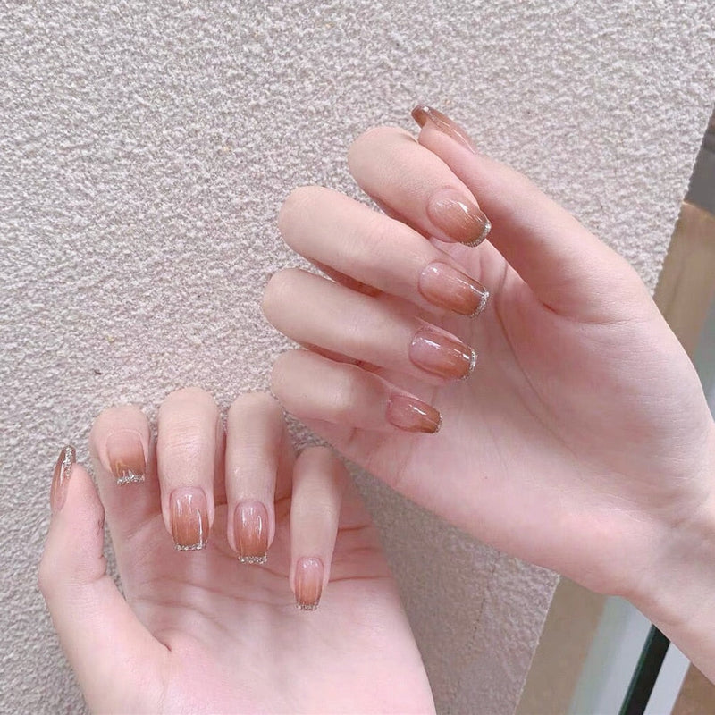 Clear neutral tone press on nails - beauty - fake nails - kawaii - ombre