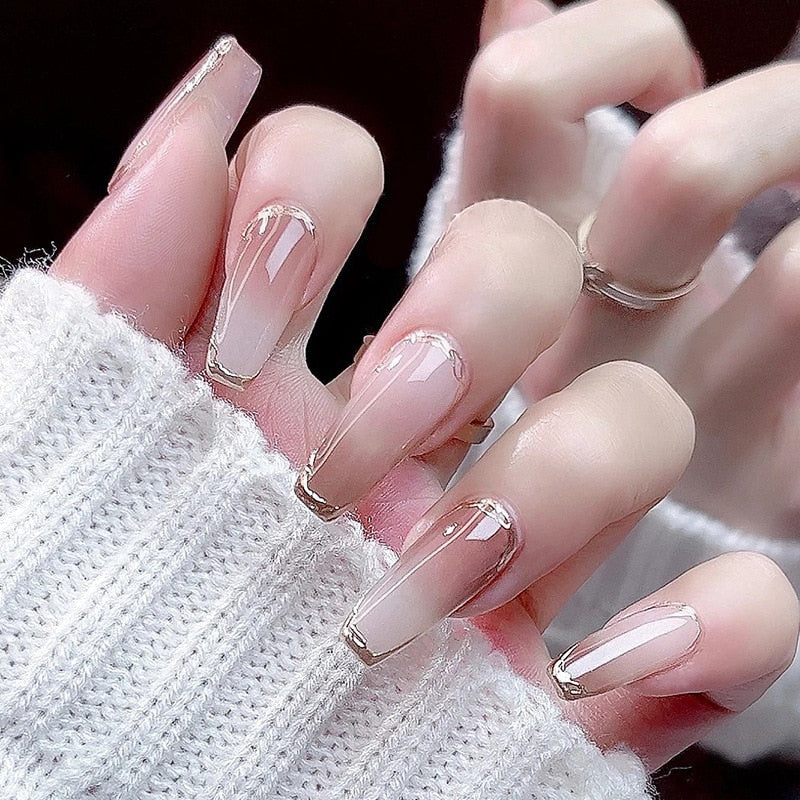 Clear neutral tone press on nails - beauty - fake nails - kawaii - ombre