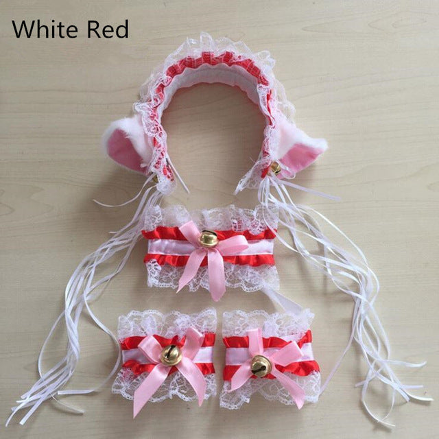 Complete neko cosplay set - bell color - cat collar - ears - lolita - cosplay