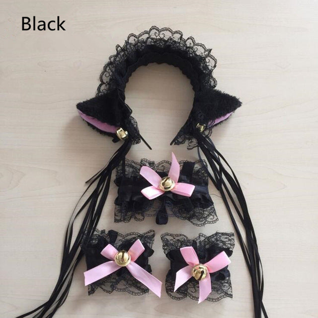 Complete neko cosplay set - bell color - cat collar - ears - lolita - cosplay