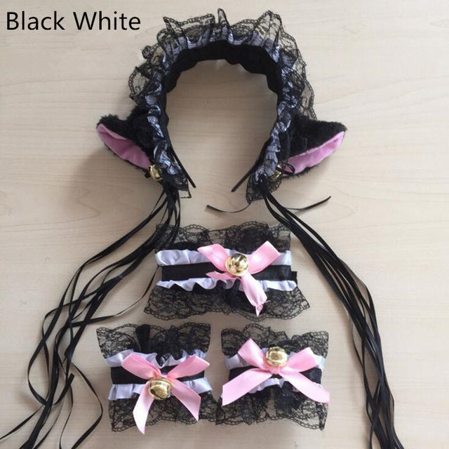 Complete neko cosplay set - bell color - cat collar - ears - lolita - cosplay