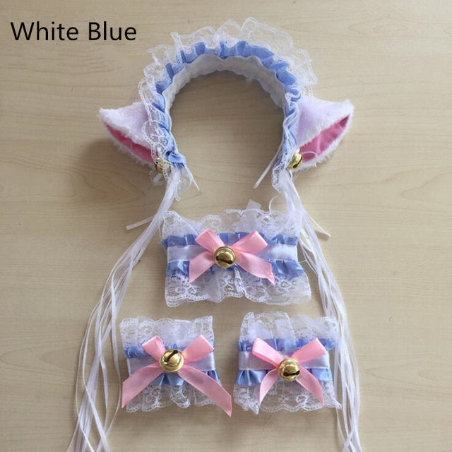 Complete neko cosplay set - bell color - cat collar - ears - lolita - cosplay