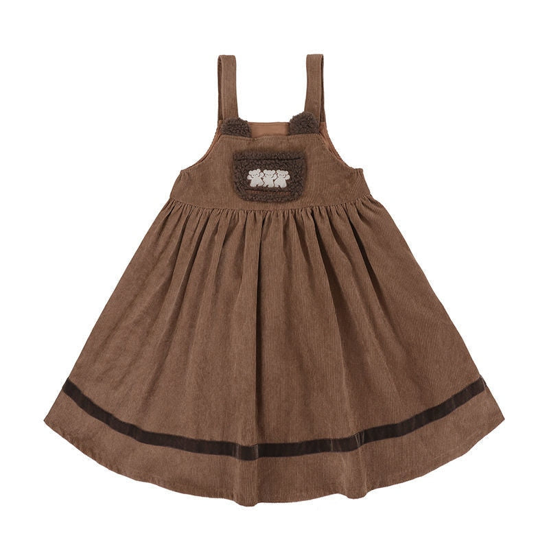 Corduroy teddy overall dress - brown dress - cord - cords - corduroy - cute