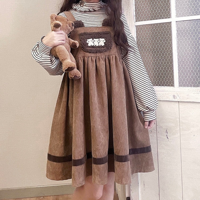 Corduroy Teddy Overall Dress Brown / S Corduroy Teddy Overall Dress Brown / S