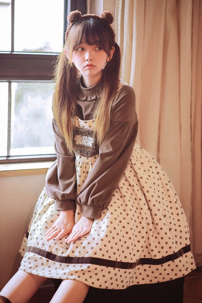 Corduroy Teddy Overall Dress Dots / S