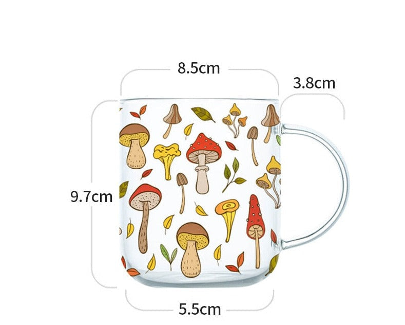 Cottagecore mushroom glass mug - cottagecore - drinkware - earthy - glassware - kawaii