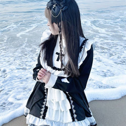 Black & White Courting The Priest Gothic Ruffled Dress | Kawaii Babe Black & White Courting The Priest Gothic Ruffled Dress | Kawaii Babe