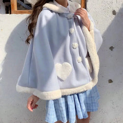 Cozy blue winter poncho - cape - fleece - hooded - hoodie - kawaii