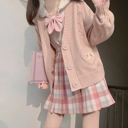 Kawaii cozy bow & textured knit cardigan sweater