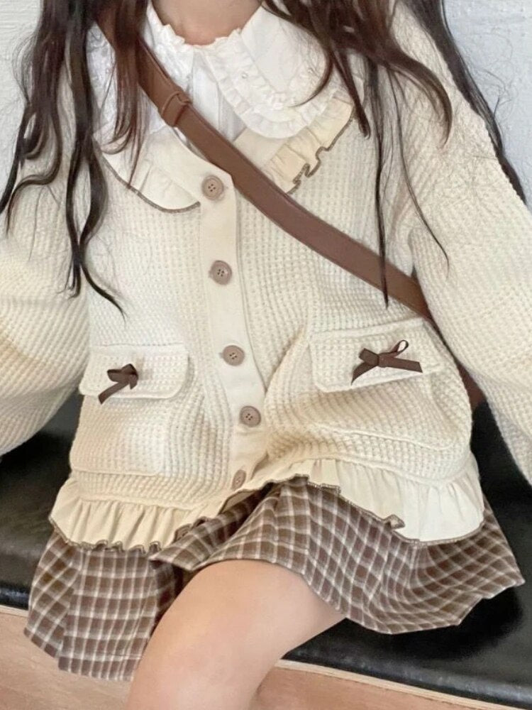 Cozy & cute academia outfit set - academia - cardigan - kawaii - long sleeve - plaid