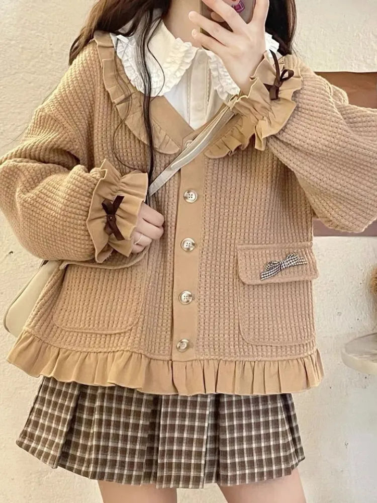 Cozy & cute academia outfit set - academia - cardigan - kawaii - long sleeve - plaid