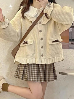 Cozy & cute academia outfit set - academia - cardigan - kawaii - long sleeve - plaid