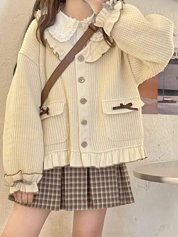 Cozy & cute academia outfit set - academia - cardigan - kawaii - long sleeve - plaid