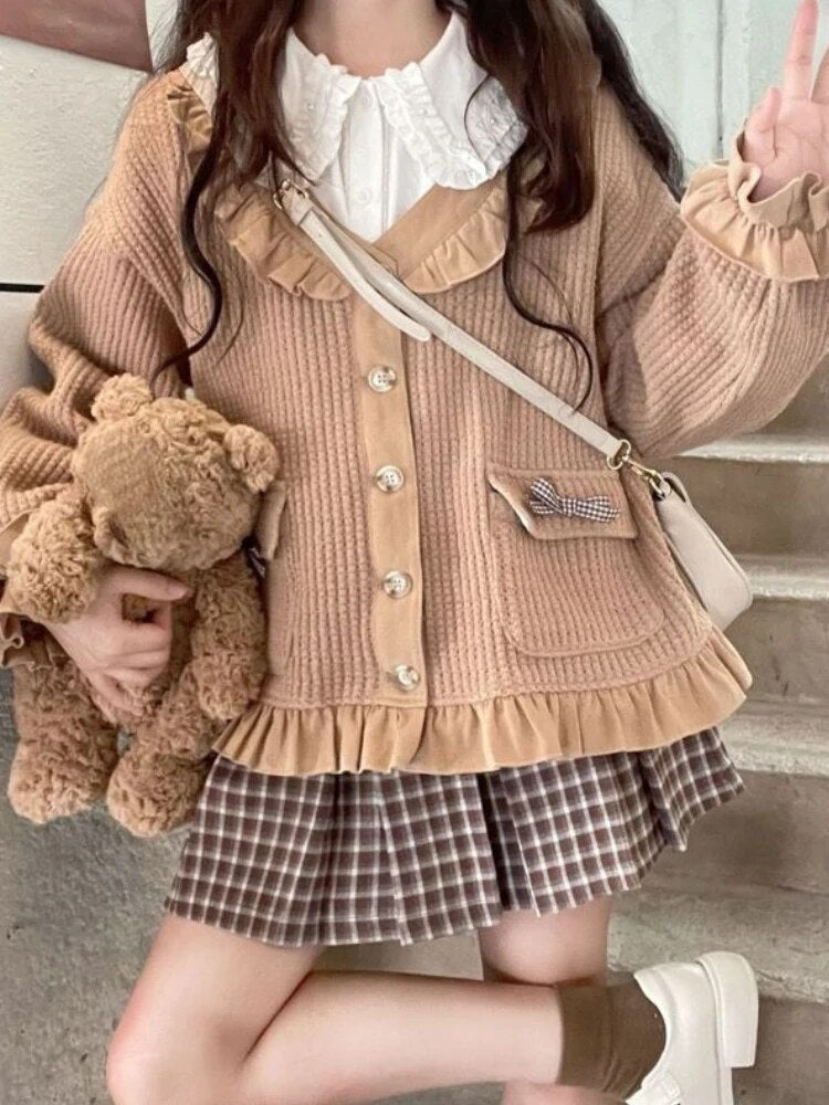 Cozy & cute academia outfit set - academia - cardigan - kawaii - long sleeve - plaid