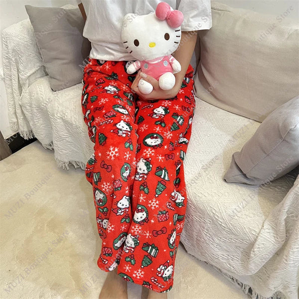 Cozy holiday kawaii kitty pajama pants - fuzzy pants - pajama - pajamas - pj