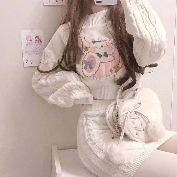 Cozy knit bunny matching set - bunnies - bunny rabbit - crop - top - cropped