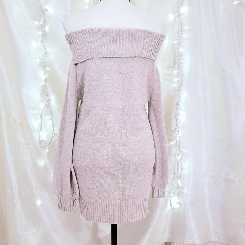 Cozy ribbon slouchy sweater dress - cable knit - dresses - kawaii - knitted