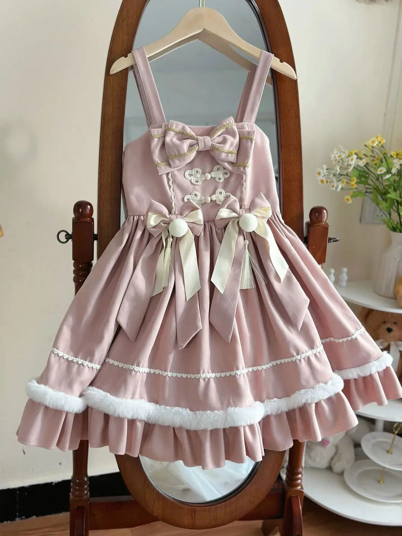 Kawaii cozy winter wonderland pink long sleeve lolita jsk dress