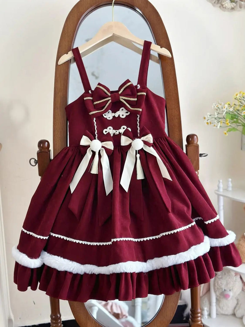 Kawaii cozy winter wonderland pink long sleeve lolita jsk dress