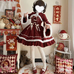 Cozy Winter Wonderland Pink Long Sleeve Lolita JSK Dress JSK and coat 1 / M Cozy Winter Wonderland Pink Long Sleeve Lolita JSK Dress JSK and coat 1 / M