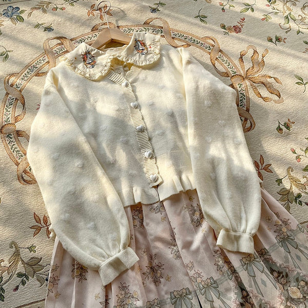 Creamy heart knit cardigan - cardigan - heart - hearts - kawaii - knit