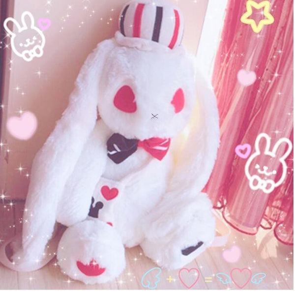 Creepy Evil White Bunny Rabbit Backpack Cards Poker Kawaii Babe