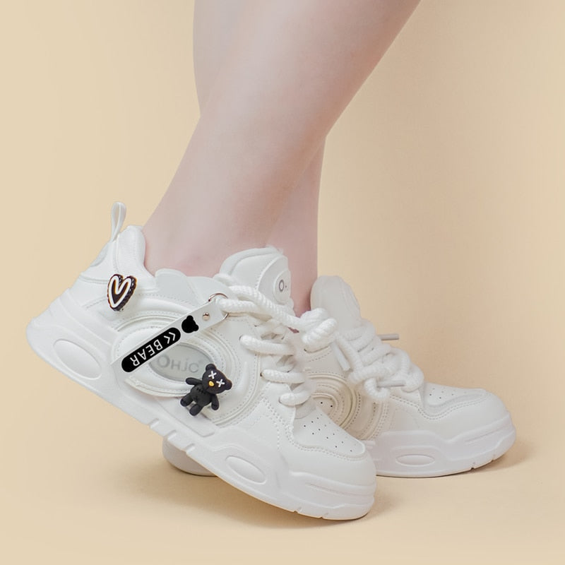 Creepy teddy white runners - bear - creepy cute - footwear - kawaii - shoes