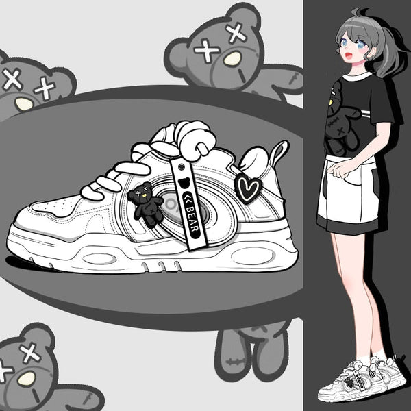 Creepy teddy white runners - bear - creepy cute - footwear - kawaii - shoes