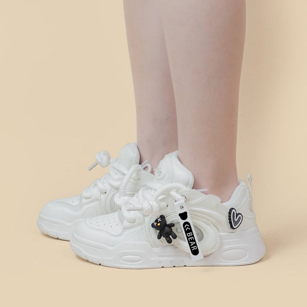 Creepy teddy white runners - bear - creepy cute - footwear - kawaii - shoes