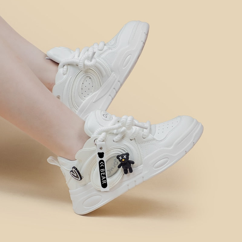 Creepy teddy white runners - bear - creepy cute - footwear - kawaii - shoes