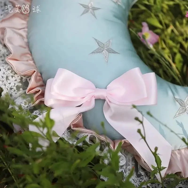 Crescent Moon Pillow | Kawaii Celestial Star Ruffle Decorative