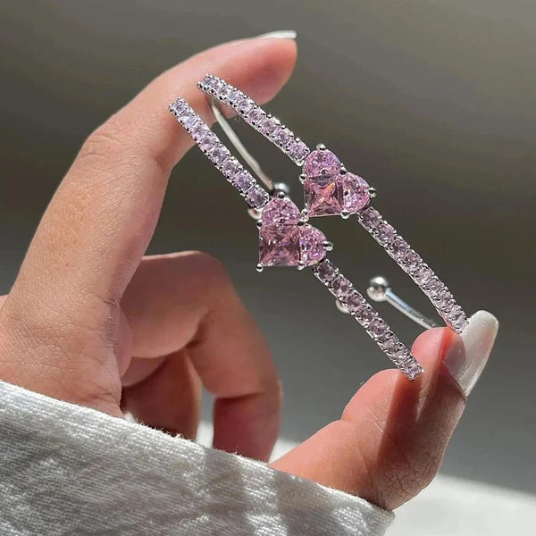 Kawaii crystal heart lovecore bangle bracelet pink princess fairycore