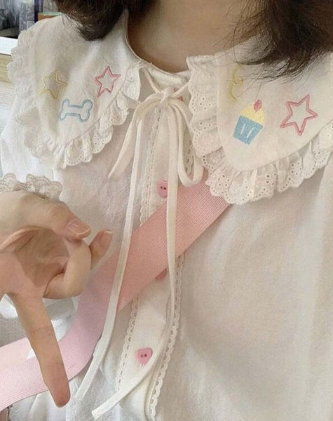 Cupcake Sweetie Blouse with Lace Ruffled Collar – Kawaii Babe