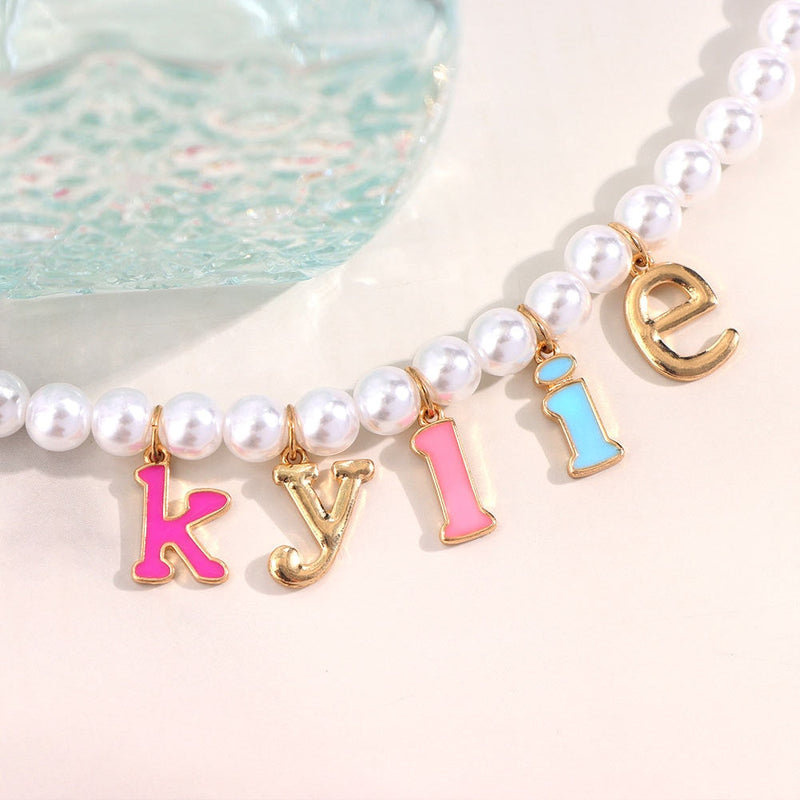 Custom Pearl Name Necklace - choker, chokers, custom, customize, customized