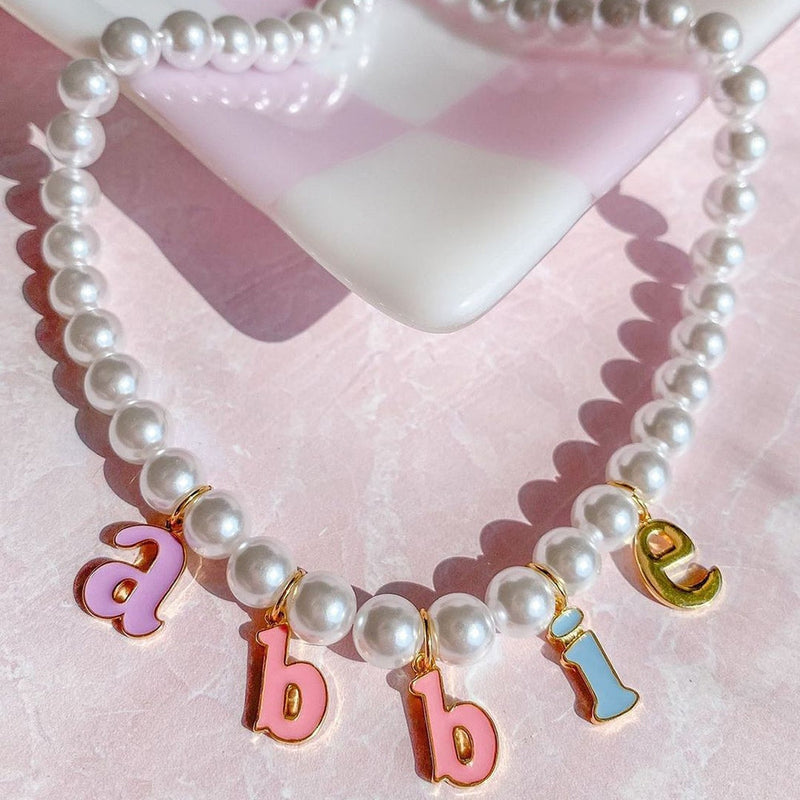 Custom Pearl Name Necklace - choker, chokers, custom, customize, customized