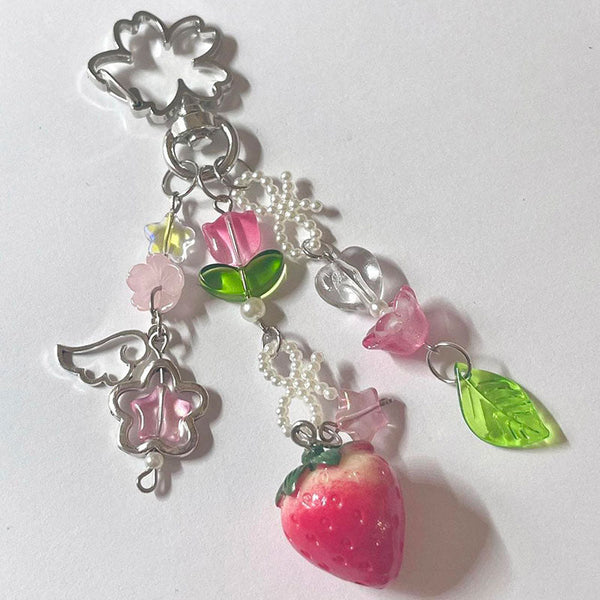 Kawaii cute red strawberry angel dangling keychain