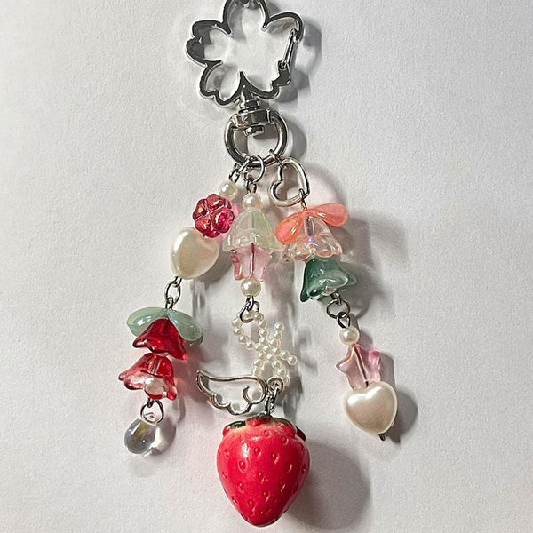 Kawaii cute red strawberry angel dangling keychain