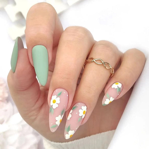 Kawaii cute spring floral press on false nails