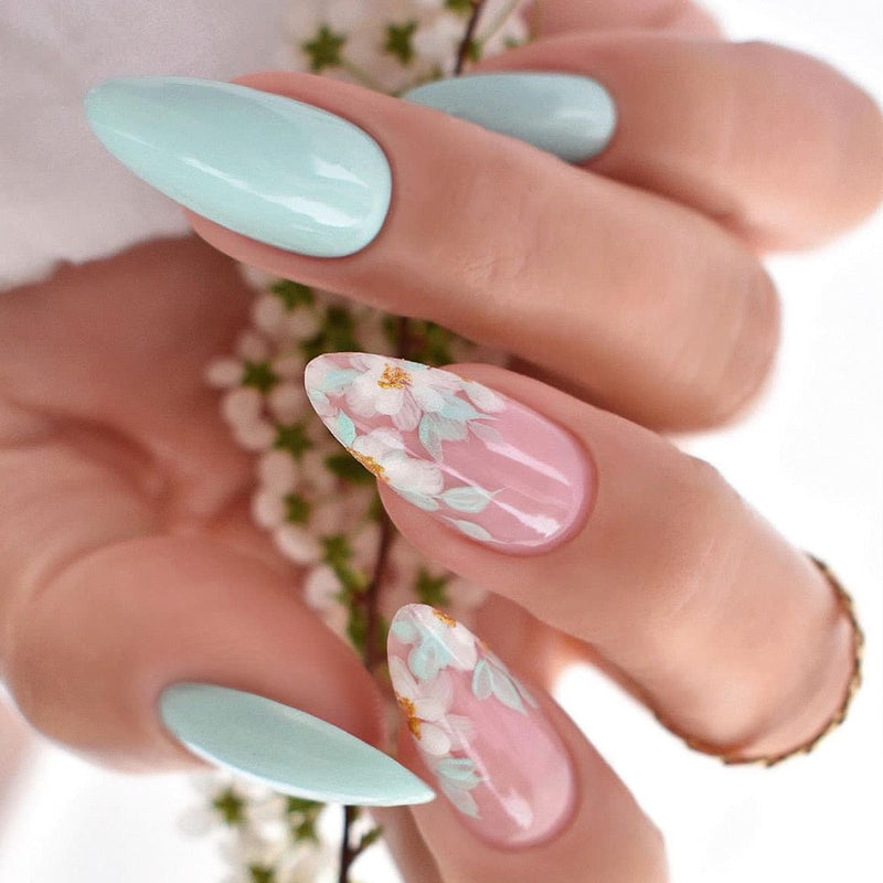 Kawaii cute spring floral press on false nails