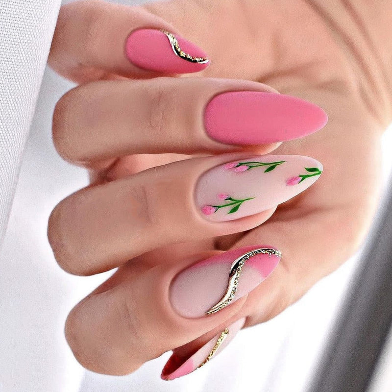 Kawaii cute spring floral press on false nails