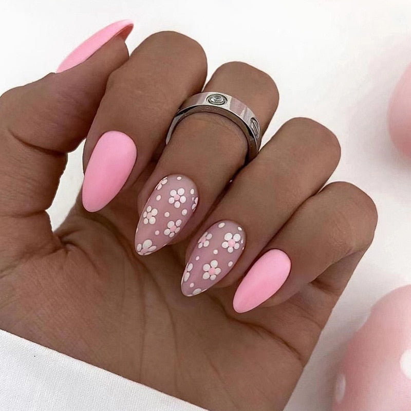 Kawaii cute spring floral press on false nails