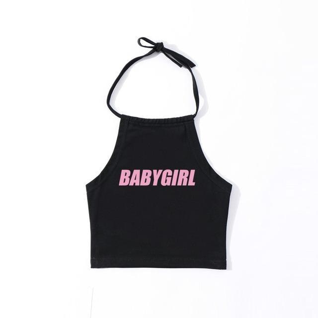 Black Baby Girl Tank Top Halter Shirt Belly Cropped Crop Top DD/LG Fetish Kink by DDLG Playground