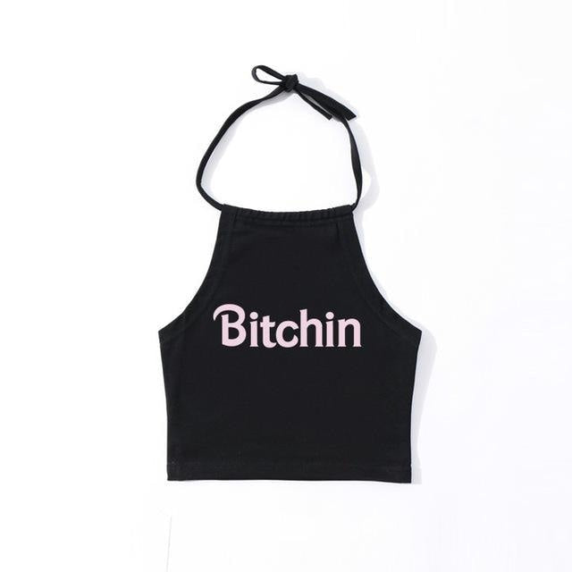 Black Bitchin Girl Tank Top Halter Shirt Belly Cropped Crop Top DD/LG Fetish Kink by DDLG Playground