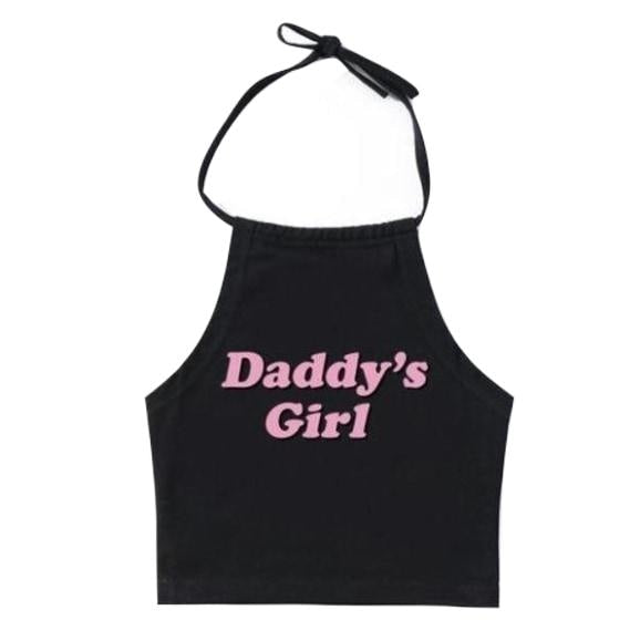 Black Daddy's Girl Tank Top Halter Shirt Belly Cropped Crop Top DD/LG Fetish Kink by DDLG Playground