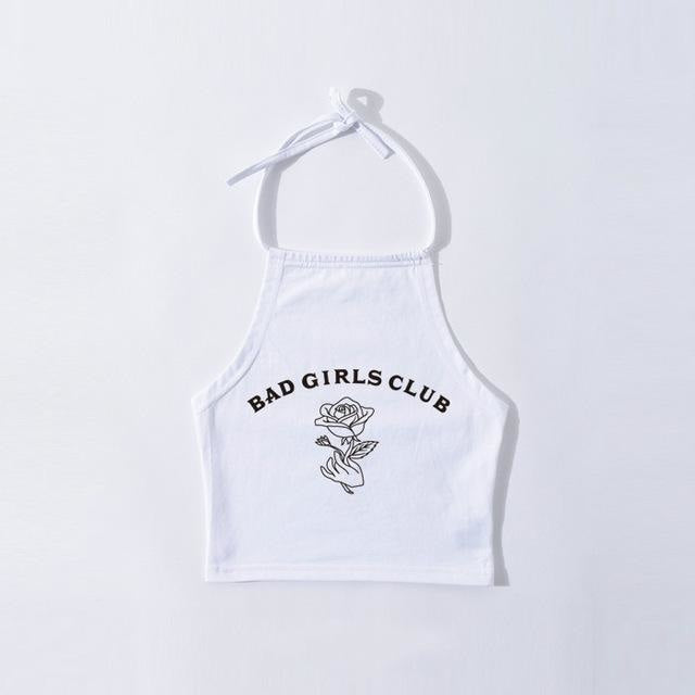 White Bad Girl's Club Girl Tank Top Halter Shirt Belly Cropped Crop Top DD/LG Fetish Kink by DDLG Playground
