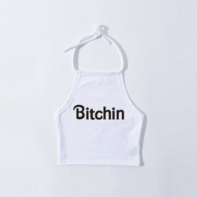 White Bitchin Girl Tank Top Halter Shirt Belly Cropped Crop Top DD/LG Fetish Kink by DDLG Playground