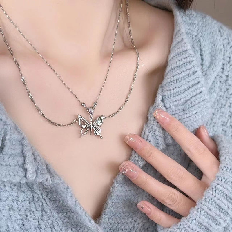 Kawaii dainty & elegant jewelled butterfly necklaces