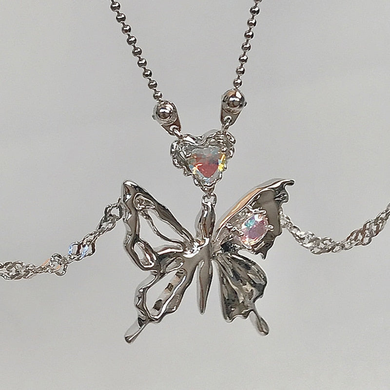 Kawaii dainty & elegant jewelled butterfly necklaces