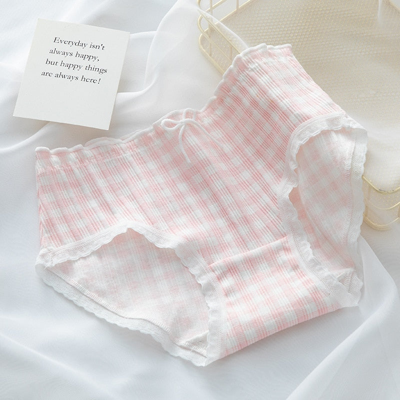 Dainty pink plaid underwear - kawaii - panties - pink - plaid - stripes