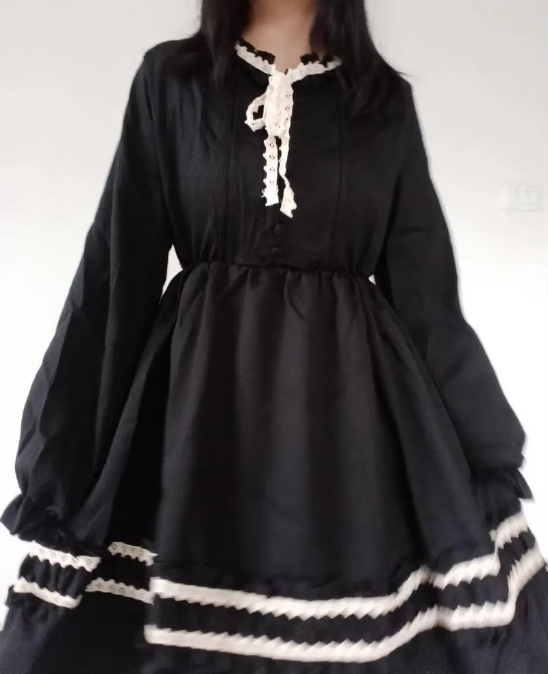 Dark academia black dress - academia - black - bows - dress - goth